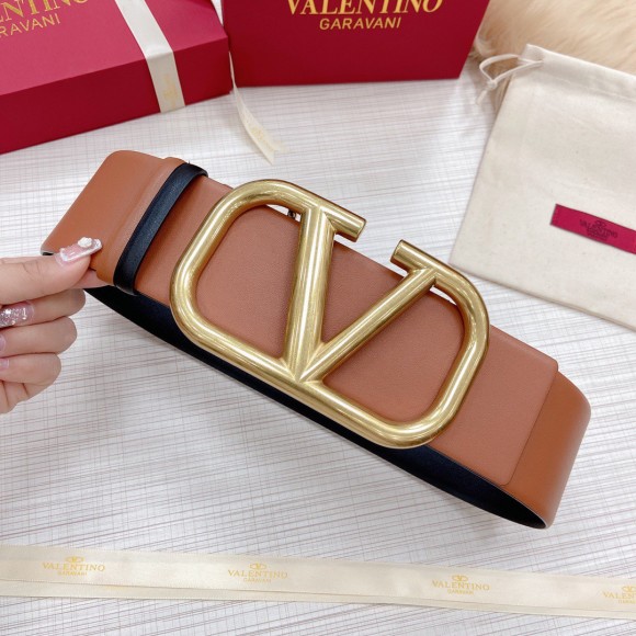 Valentino VLogo Reversible Belt 70mm in Brown and Black Calfskin