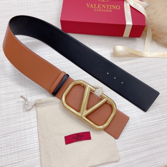 Valentino VLogo Reversible Belt 70mm in Brown and Black Calfskin