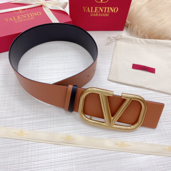 Valentino VLogo Reversible Belt 70mm in Brown and Black Calfskin