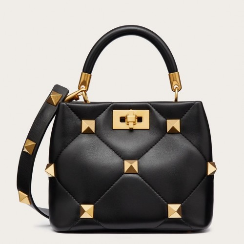 Valentino Roman Stud Mini Handle Bag In Black Nappa Leather Valentino Roman Stud Mini Handle Bag In Black Nappa Leather