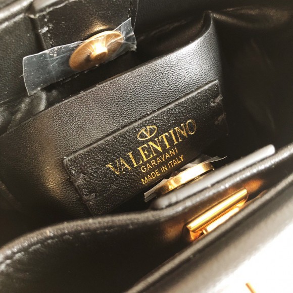 Valentino Roman Stud Mini Handle Bag In Black Nappa Leather