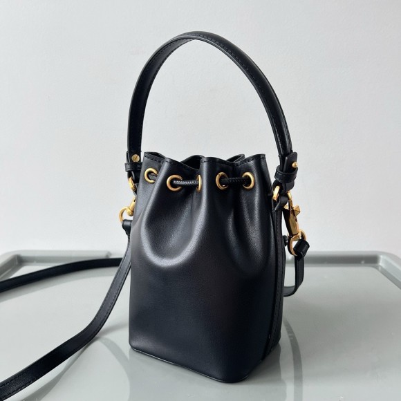 Valentino VLogo Signature Mini Bucket Bag in Black Calfskin