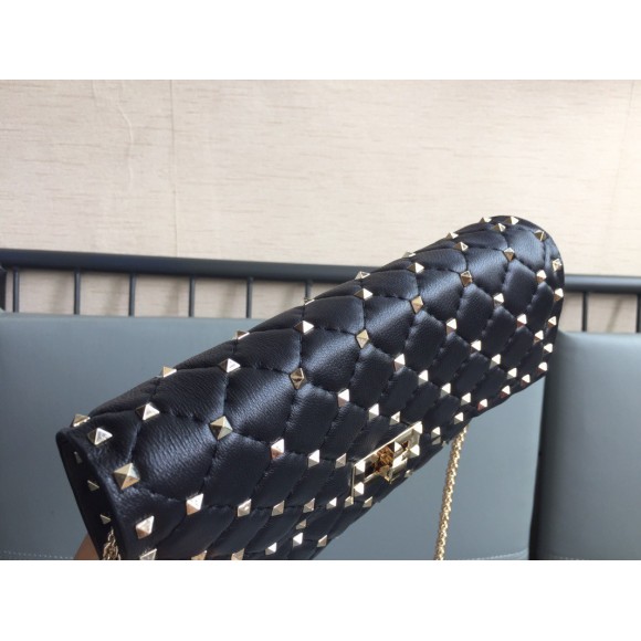 Valentino Rockstud Spike Crossbody Clutch Bag In Black Lambskin