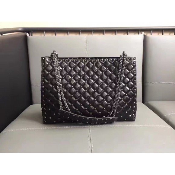 Valentino All Black Rockstud Spike Tote Bag