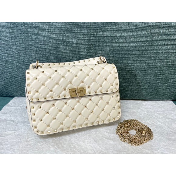 Valentino Rockstud Spike Medium Bag In White Nappa Lambskin