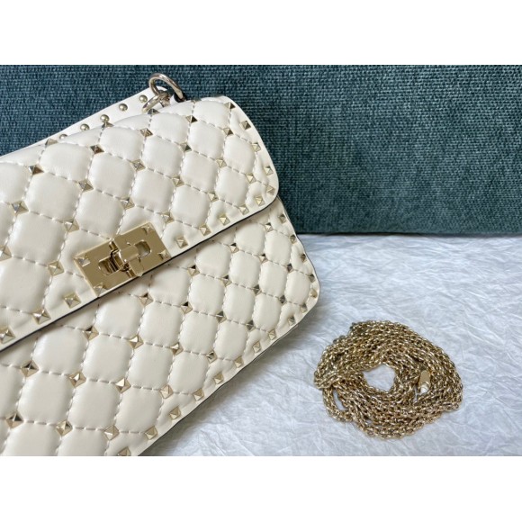 Valentino Rockstud Spike Medium Bag In White Nappa Lambskin