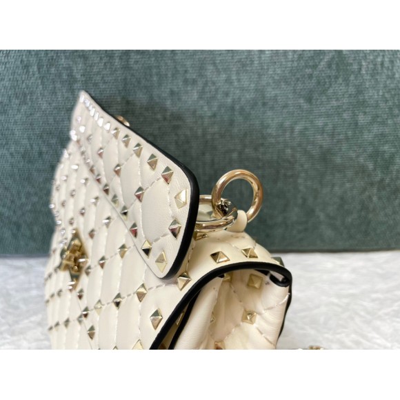 Valentino Rockstud Spike Medium Bag In White Nappa Lambskin