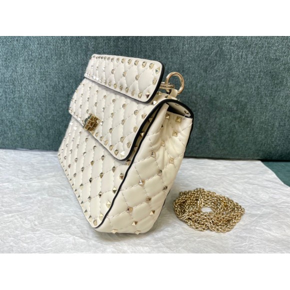 Valentino Rockstud Spike Medium Bag In White Nappa Lambskin