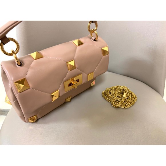 Valentino Roman Stud Medium Chain Bag In Rose Cannelle Nappa Leather