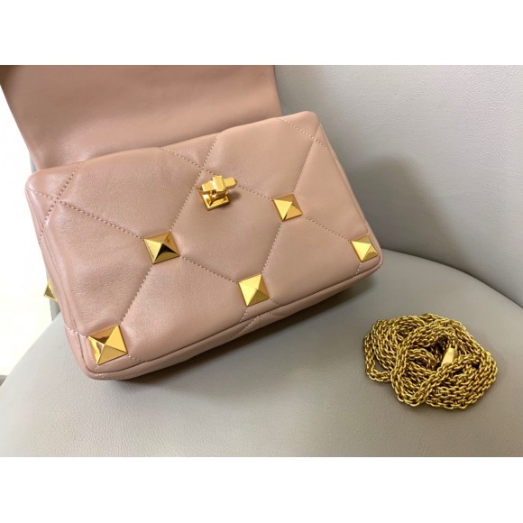 Valentino Roman Stud Medium Chain Bag In Rose Cannelle Nappa Leather