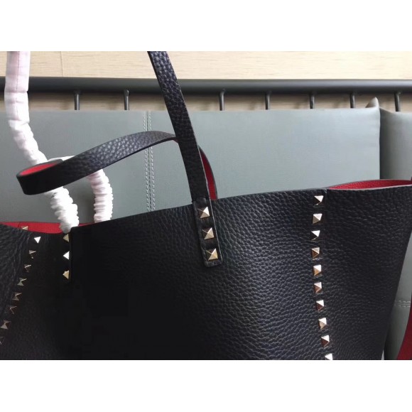 Valentino Rockstud Medium Reversible Tote Black