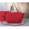 Valentino Rockstud Medium Tote In Red Grained Leather