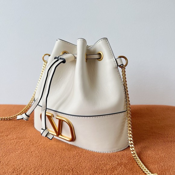 Valentino VLogo Signature Mini Bucket Bag in White Leather