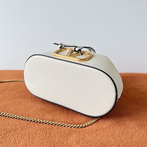 Valentino VLogo Signature Mini Bucket Bag in White Leather