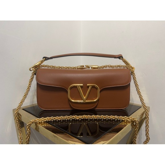 Valentino Loco Large Shoulder Bag In Brown Calfskin