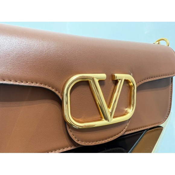 Valentino Loco Large Shoulder Bag In Brown Calfskin