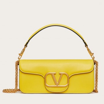 Valentino Loco Large Shoulder Bag In Yellow Calfskin Valentino Loco Large Shoulder Bag In Yellow Calfskin