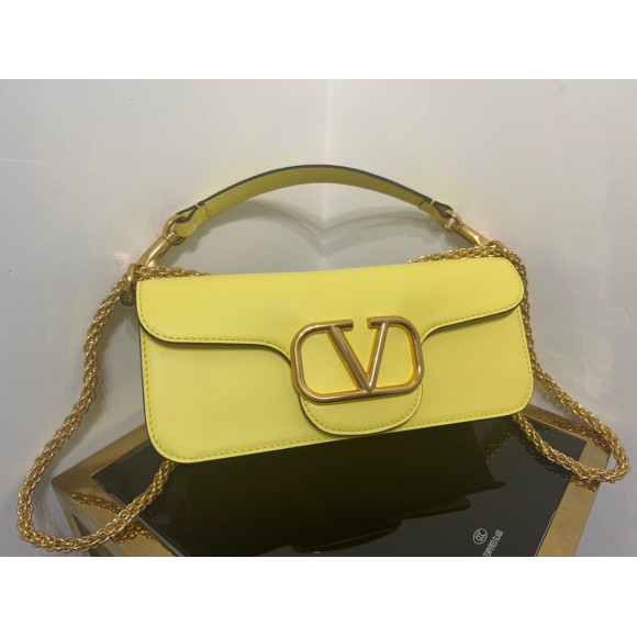 Valentino Loco Large Shoulder Bag In Yellow Calfskin