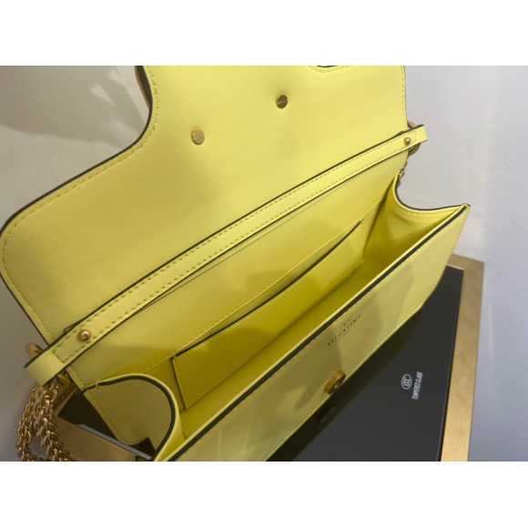 Valentino Loco Large Shoulder Bag In Yellow Calfskin