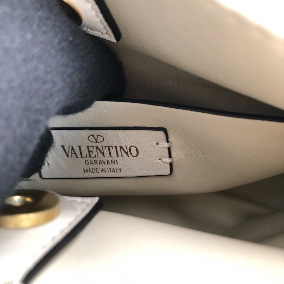 Valentino Roman Stud Small Handle Bag In White Nappa Leather