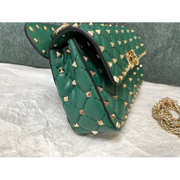 Valentino Rockstud Spike Small Bag In Green Nappa Lambskin