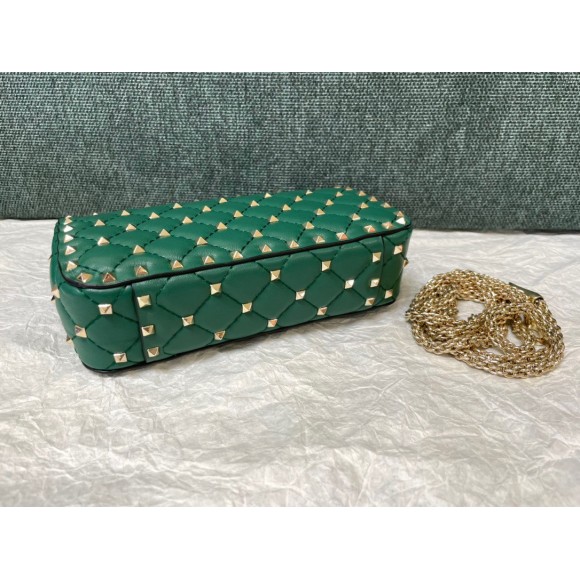 Valentino Rockstud Spike Small Bag In Green Nappa Lambskin