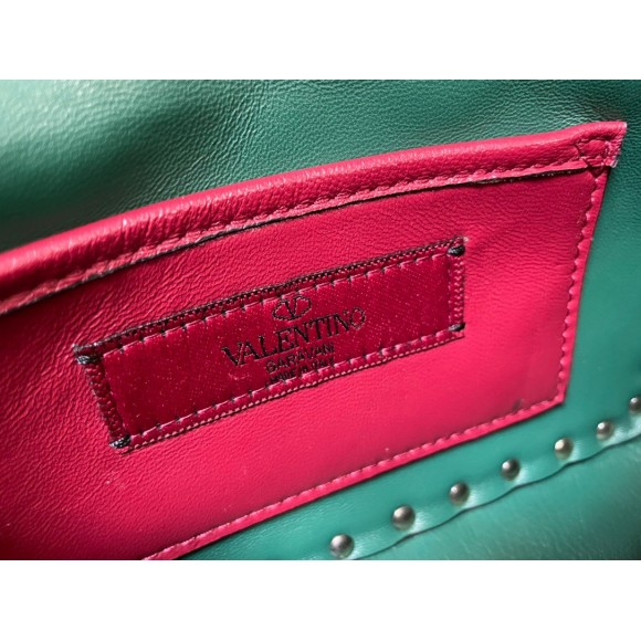 Valentino Rockstud Spike Small Bag In Green Nappa Lambskin