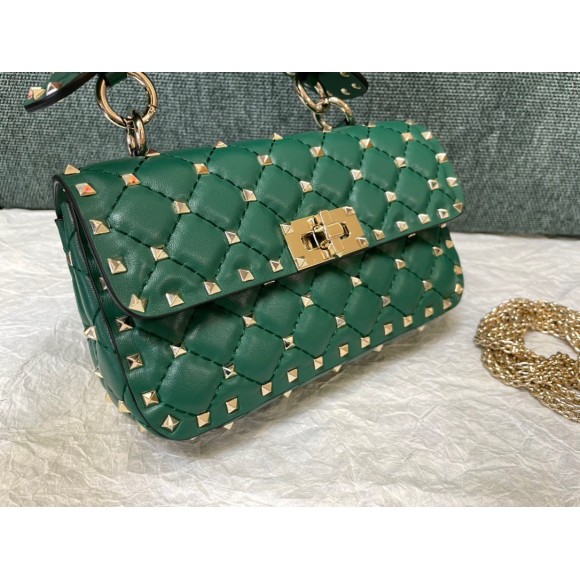 Valentino Rockstud Spike Small Bag In Green Nappa Lambskin