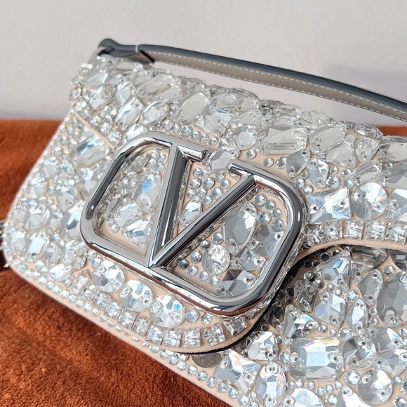 Valentino Small Loco Shoulder Bag with Silver Crystals