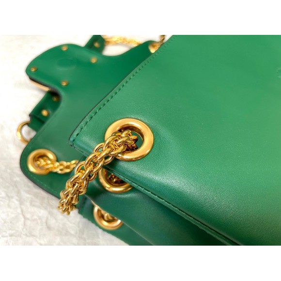 Valentino Stud Sign Shoulder Bag In Green Nappa Leather