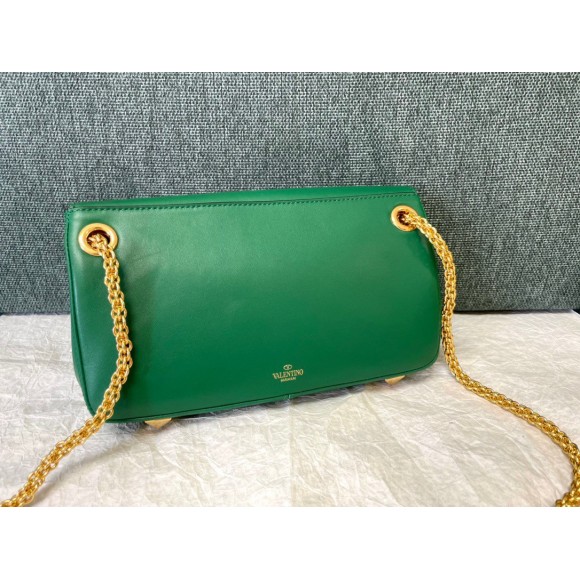 Valentino Stud Sign Shoulder Bag In Green Nappa Leather