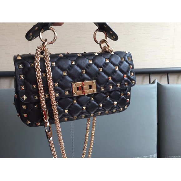 Valentino Rockstud Spike Small Bag In Black Nappa Lambskin