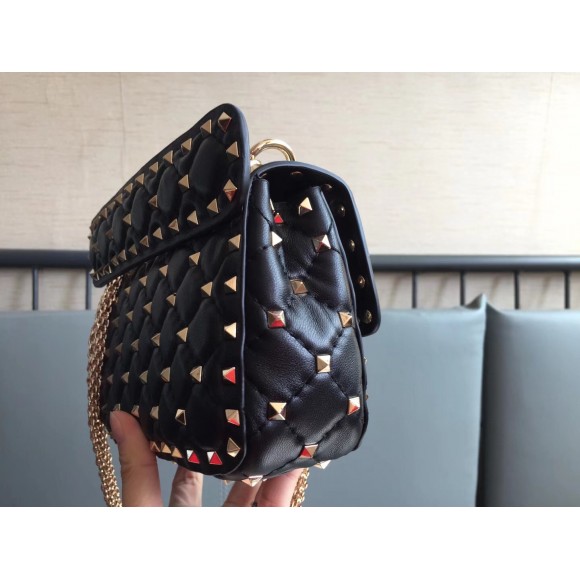 Valentino Rockstud Spike Small Bag In Black Nappa Lambskin