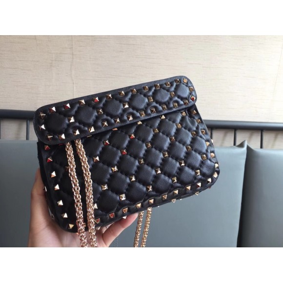 Valentino Rockstud Spike Small Bag In Black Nappa Lambskin