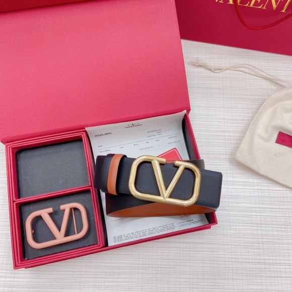 Valentino VLogo Reversible Belt 40mm in Brown and Black Calfskin