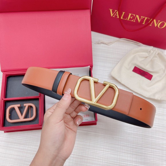 Valentino VLogo Reversible Belt 40mm in Brown and Black Calfskin