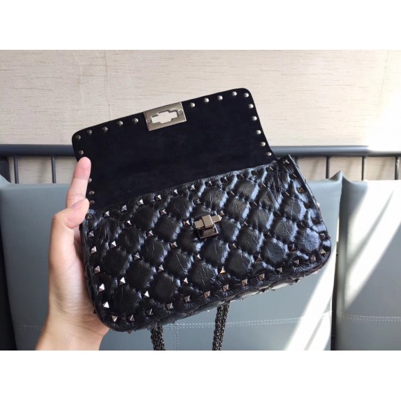 Valentino Rockstud Spike Small Bag In Crinkled Nappa Lambskin