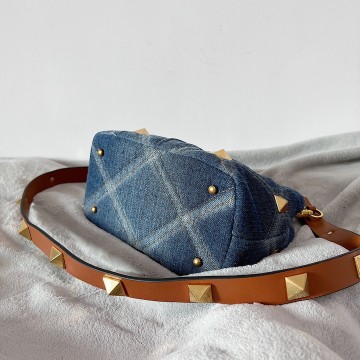 Valentino Roman Stud Small Top Handle Bag In Denim Valentino Roman Stud Small Top Handle Bag In Denim