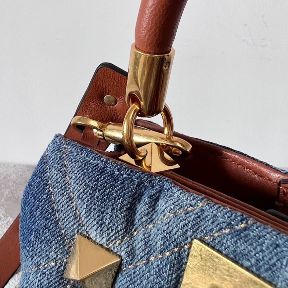 Valentino Roman Stud Small Top Handle Bag In Denim