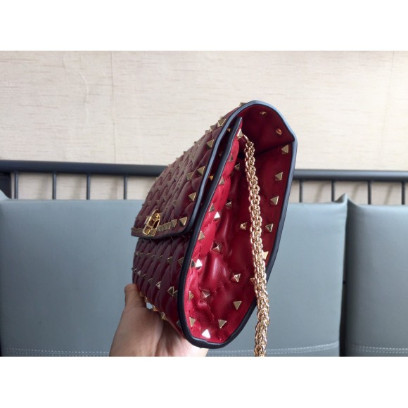 Valentino Rockstud Spike Crossbody Clutch Bag In Red Lambskin