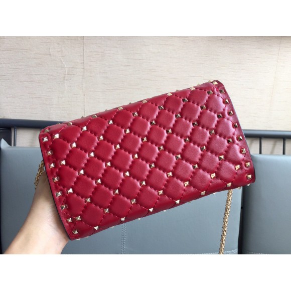 Valentino Rockstud Spike Crossbody Clutch Bag In Red Lambskin