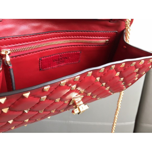 Valentino Rockstud Spike Crossbody Clutch Bag In Red Lambskin