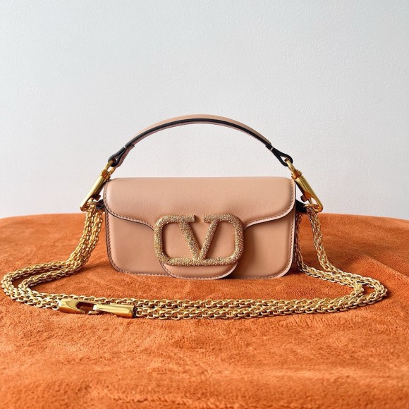 Valentino Small Loco Shoulder Poudre Bag with Crystals Logo