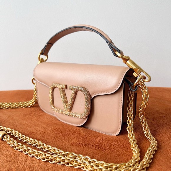 Valentino Small Loco Shoulder Poudre Bag with Crystals Logo