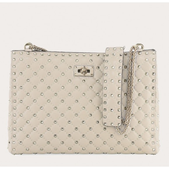 Valentino White Rockstud Spike Tote Bag