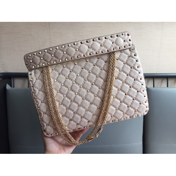 Valentino Rockstud Spike Large Bag In White Nappa Lambskin