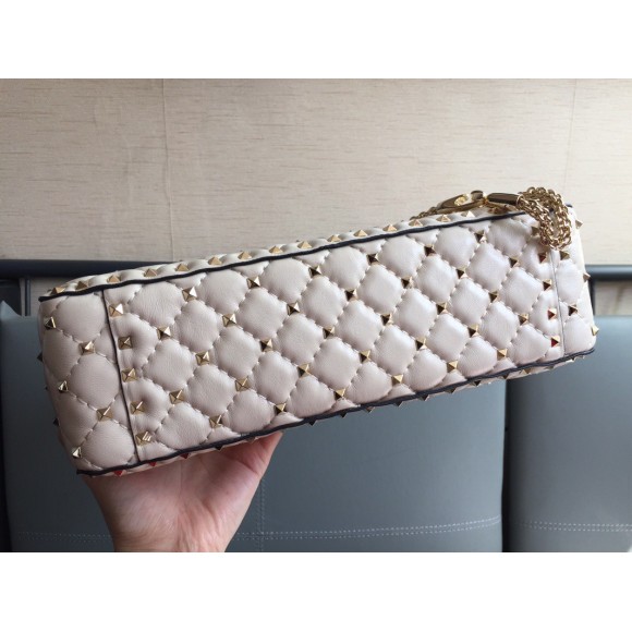 Valentino Rockstud Spike Large Bag In White Nappa Lambskin