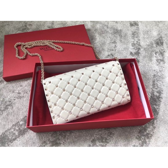 Valentino Rockstud Spike Crossbody Clutch Bag In White Lambskin