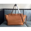 Valentino Rockstud Medium Tote In Brown Grained Leather