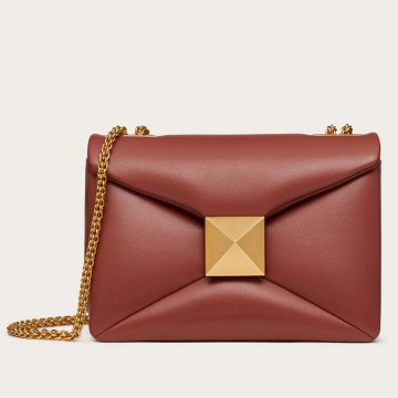 Valentino One Stud Chain Bag In Brown Nappa Leather Valentino One Stud Chain Bag In Brown Nappa Leather